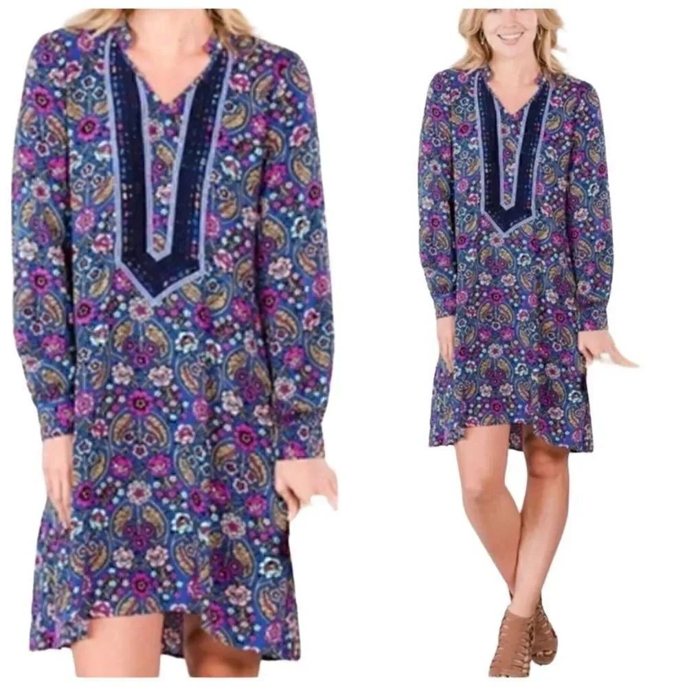 Matilda Jane Floral Long Sleeves Blue Purple Dress Size Medium